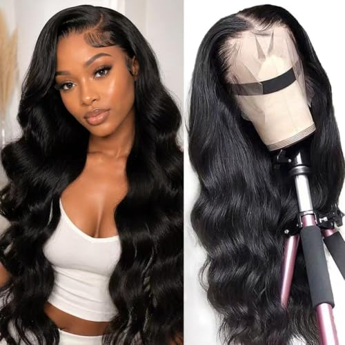 Natural Black 22 Inch Body Wave Lace Front Wig with HD Transparent Lace & Baby Hair - 180% Density