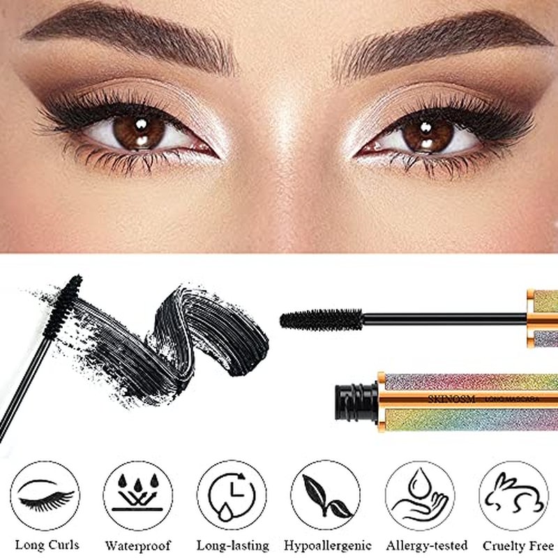 2 Pack Black Volume & Length Lasting All Day Mascara, 4D Silk Fiber Lash, Waterproof Lengthening No Clumping & Smudging