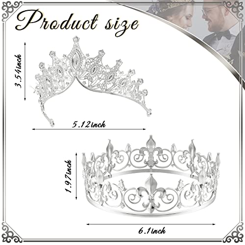 Junkin 2 Pcs Prom King and Queen Crowns for Men Women Baroque Queen King Prince Tiara Princess Crystal Headband for Halloween Wedding Birthday Grad Rhinestone Prom Party(Silver)