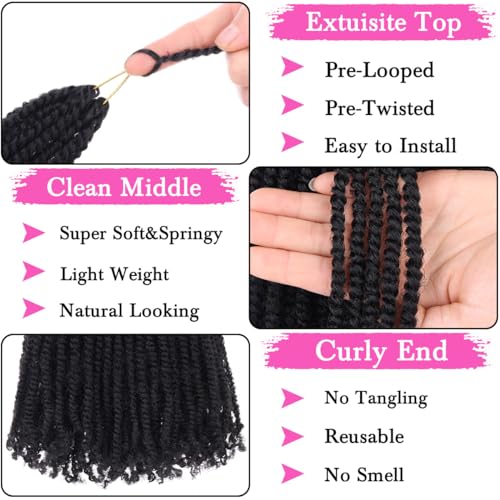 Pre-Twisted Micro Twist Crochet Hair 12 Inch Natural Black 9 Pack - Easy Install