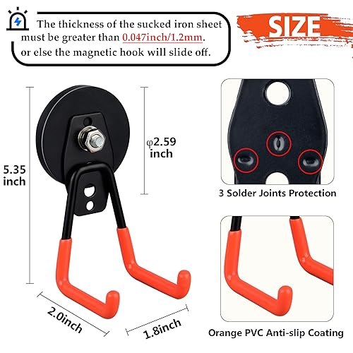 Heavy Duty Magnetic Garage Hooks - 2.59 Inch Orange Medium Pack of 10