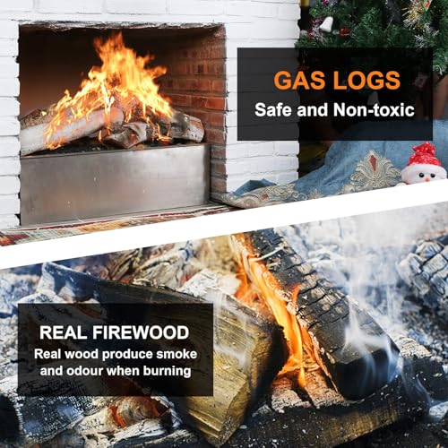 Large 6-Piece White Birch Ceramic Gas Fireplace Logs for Indoor & Outdoor Fire Pits