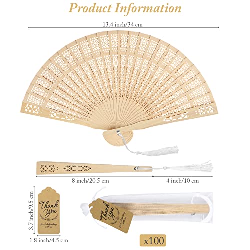 Wooden Folding Hand Fans 8-Inch Sandalwood Vintage Chinese Fans with Tassels & Gift Set