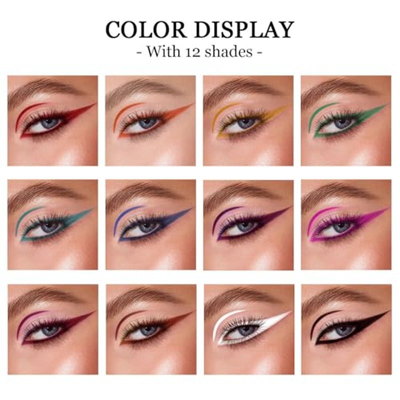 12 Colors Liquid Eyeliner Set, Colorful Neon Eyeliner Pencil Matte Colored Pen Waterproof Long Lasting Pigmented Rainbow Eye Liner Halloween Christmas Makeup Gift Kit for Women (multcolor)