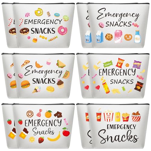 Reginary 12 Pcs Emergency Snack Bags Bulk Food Makeup Bag Foodie Zipper Cosmetic Pouch Reusable Emergency Snack Pouch for Women Girls Trip Gifts Favors School Work Travel Organizer