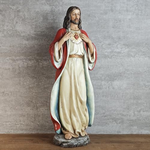 Full Color Sacred Heart of Jesus Statue - 16.7 Inch Religious Sculpture for Home & Worship