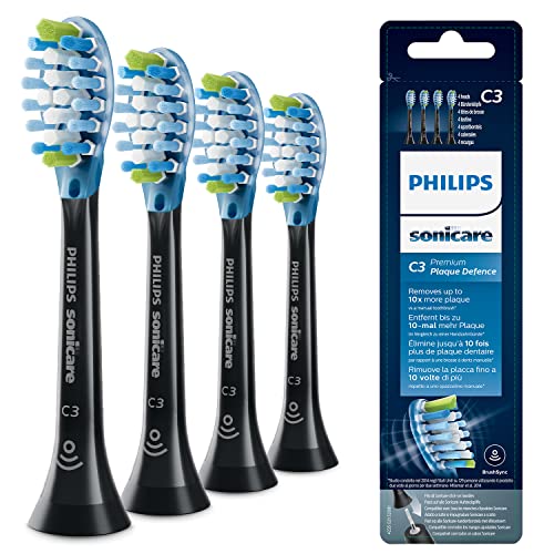 Philips Sonicare Premium Plaque Defence Replacement Brush Heads 4pk - Black, BrushSync Enabled HX9044/33
