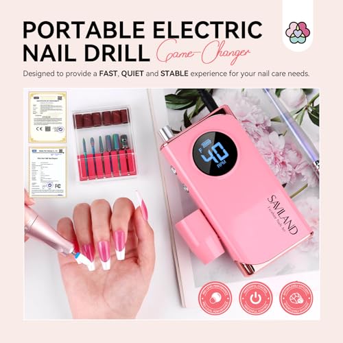 SAVILAND Electric Nail Drill Professional: 40000RPM Nail Filer Electric Manicure Pedicure13 Nail Drill Bits for Acrylic Nails False Nails Gel Nails Dip Nail