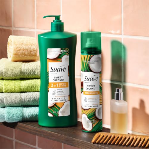 Suave Smooth & Shiny 2-in-1 Shampoo & Conditioner with Coconut Oil - Old Packaging, 4 Pack