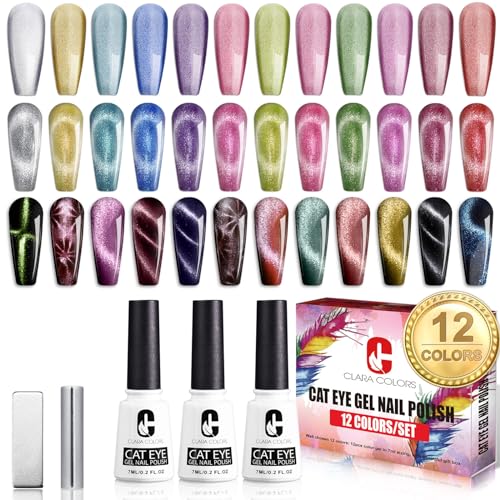 Cat Eye Gel Nail Polish Set - 12 Colors 9D Holographic Glitter with Magnet for DIY Home & Salon