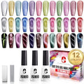 Cat Eye Gel Nail Polish Set - 12 Colors 9D Holographic Glitter with Magnet for DIY Home & Salon