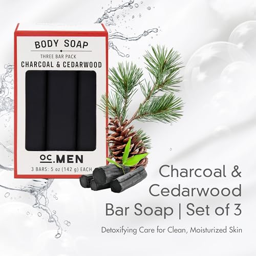 Olivia Care Activated Charcoal Cedarwood Bar Soap 3 Pack Set 100% Natural & Organic ? For Face & Body - Deep Clean, Exfoliate, Moisturize & Hydrate - Amazing Masculine Fragrance - 3 X 5 OZ