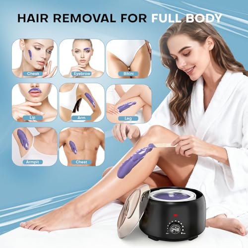 Waxing Kit for Women and Men, Digital Wax Warmer with 14OZ 5 Bags Hard Wax Beads, at Home Wax kit for Full Body, Face, Eyebrows, Bikini, Legs, Brazilian & Sensitive Skin