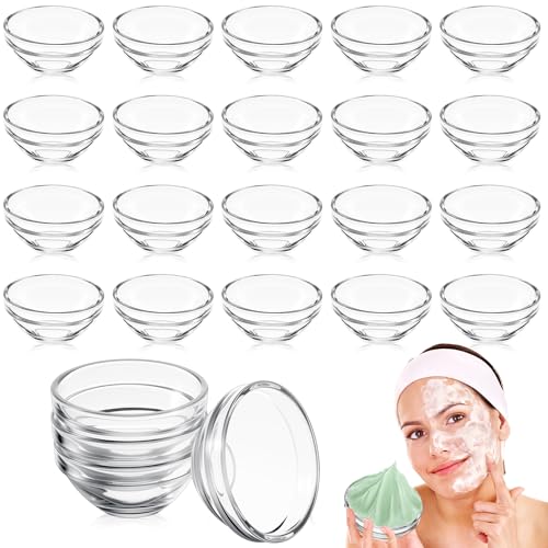 Teenyyou 20 Pcs Clear Glass Facial Bowls 2.95 x 1.38 Inch for DIY Masks & Skincare
