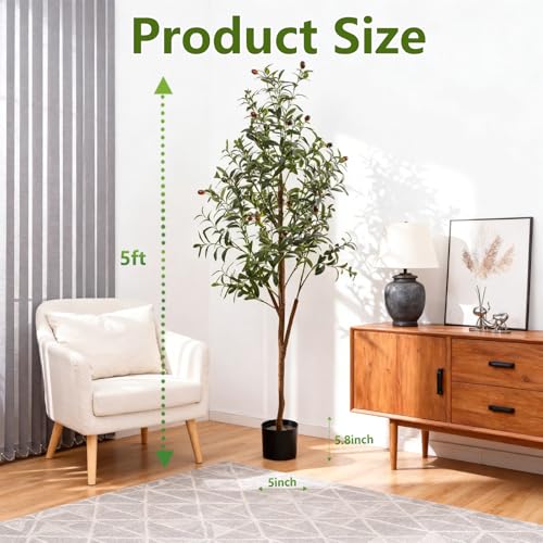 AzureLeap 5FT Artificial Olive Tree with Moss & Basket – Realistic Indoor Olive Silk Tree for Home & Office