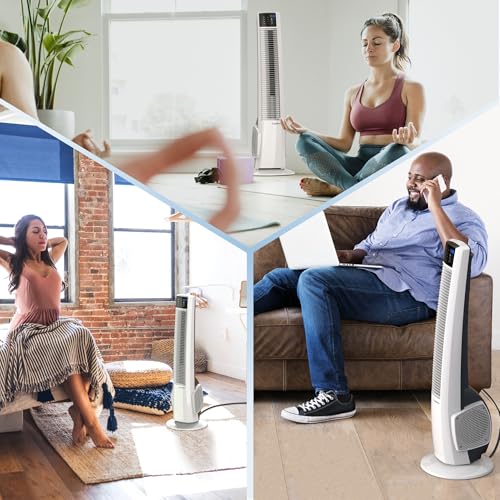 Lasko Oscillating Tower Fan with Remote Control for Bedroom & Office – 4 Quiet Speeds, 38" White, Model T38400