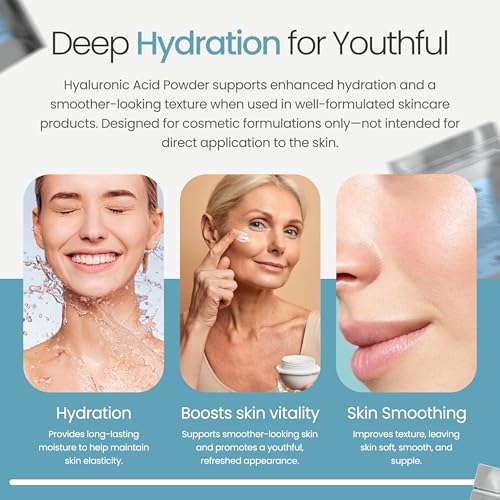 Pure Hyaluronic Acid Powder (0.52 oz. / 15 Grams) 1800 kDa+ for Skin Cosmetic Grade, Hyaluronic Acid High Molecular Weight Powder, DIY Hyaluronic Acid Serums