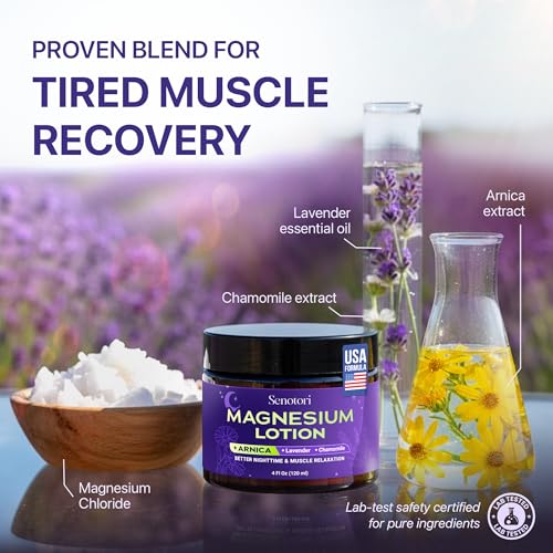 Nighttime Magnesium Lotion with Arnica & Lavender, Chamomile, Topical Magnesium Cream Body Butter for Bedtime, Muscle & Joints Recovery, Leg Stiffness - Relaxation Gift for Mom & Dad, Family