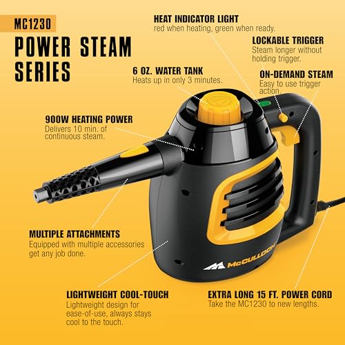 Handheld Steam Cleaner MC1230 with 11 Accessories & 10-Minute Runtime