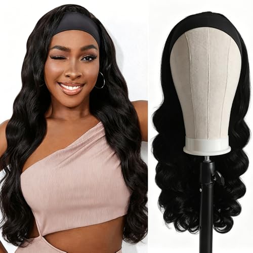 Black 18 Inch Body Wave Human Hair Headband Wig for Black Women - Glueless & Beginner Friendly