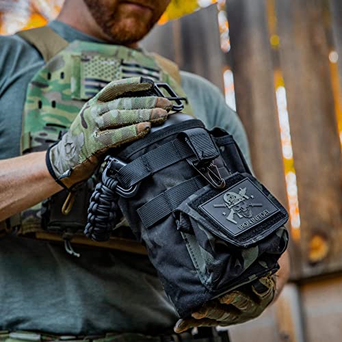 Insulated Water Bottle with Paracord Handle 64 oz Black Camo - Rugged Stainless Steel Jug with Removable Sleeve