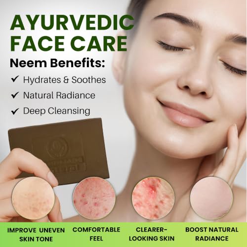 Neem Face and Body Bar Soap - Ayurvedic Exfoliating Cleansing with Coconut & Castor Oils - 4.5 oz