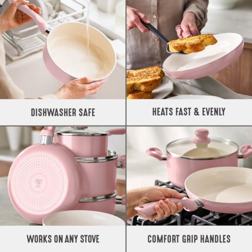 GreenLife 16-Piece Nonstick Cookware Set - Pink Bloom Variation (2026 Upgrade)