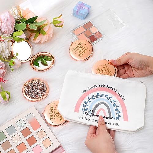 10 Pcs Employee Appreciation Compact Mirrors with Inspirational Words - Rose Gold, Double-Sided Magnification, Gift Set