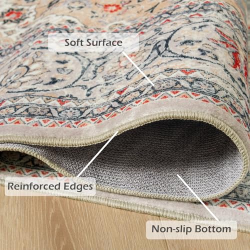 Washable 8x10 Beige Area Rug Non Slip Indoor Low Pile Carpet for Living Room