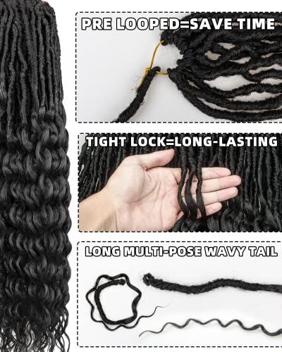 24 Inch Deep Wave Faux Locs Crochet Hair - 8 Packs, 112 Strands, Natural Black