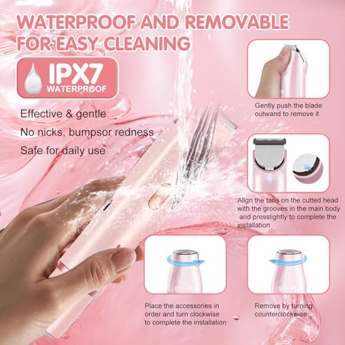 Bikini Trimmer for Women,2 in 1 Dual Head Bikini Shaver & Body Shaver,Cordless & Waterproof Electric Bikini Trimmer for Women, Painless Hair Removal with Silky Glow Finish,Pink3