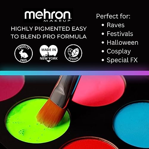Mehron Makeup Paradise FX Neon UV Glow Palette Water-Activated Face Paint - Neon