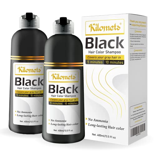 Black Hair Dye Shampoo 400ml Pack 2 - Instant Grey Coverage, Ammonia-Free, Home Color