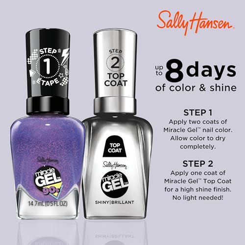 Sally Hansen Miracle Gel Salon Quality Nail Polish | Gel-Like Formula, Two-Step System, No UV Light Needed, Long Lasting | Shimmery | 888 Frosted Tips | Purple Nail Polish