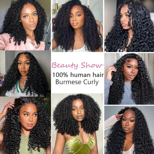 Burmese Curly Human Hair Bundle 14 Inch with Spiral End & Closure - Natural Black