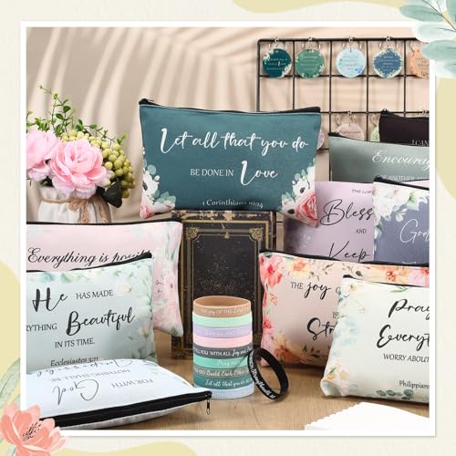 Christian Gift Set for Women - Bible Verse Makeup Bags, Keychains & Bracelets Bulk