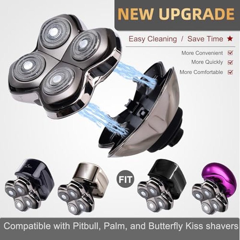 2Pack Pro 4 Shaver Replacement Heads Compatible with Skull Pitbulls Gold PRO, Silver PRO, Platinum PRO, Head Shavers, Electric Shaver Half Head for Men/Women (2 PACK BORON)