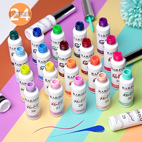 RARJSM Nail Art Gel Liner 24 Color Line Art Painted Gel Nail Polish Set Pink Blue Green Silver Gold Glitter for Nails Painting Drawing Soak Off U V L E D Curing Requires Bulid in Thin Nailart Brush
