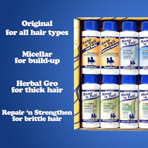 Mane 'n Tail Brand Sampler Trial Size Shampoos Conditioners and Detanglers to Cleanse Strengthen and add Moisture to Hair 15 Piece Set (Pack of 2)