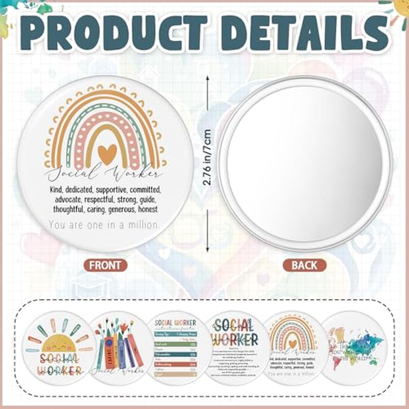 24 Sets Social Worker Gifts Bulk for Women Canvas Cosmetic Bags Makeup Bags and Compact Mirrors Social Worker Appreciation Gifts for MSW LCSW Home Office Decoration