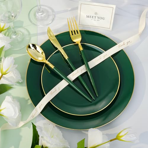 Bestluck 350-Piece Green & Gold Disposable Dinnerware Set for 50 Guests