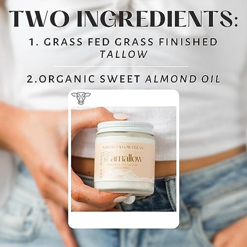 Amallow 100% Grass Fed Beef Tallow Skincare & Lip Balm Set - Whipped Moisturizer for Face & Body (Unscented) + All Natural Tallow Lip Balm (Vanilla Dream)