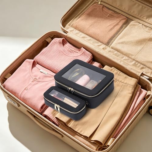 Travel Makeup Bag Set - Slim Brush & Toiletry Organizer, Black, A4/Black/L+Slim Variation