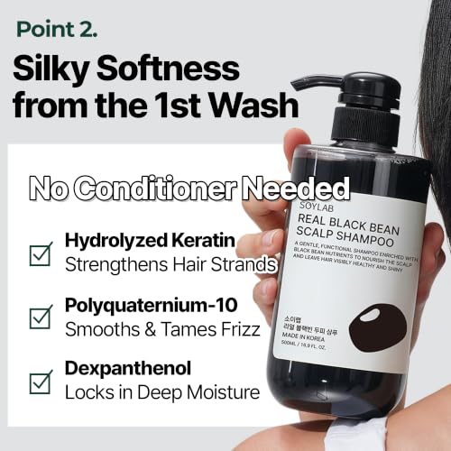 Sulfate-Free Scalp & Hair Shampoo with Black Bean Extract - Gentle Daily Cleanser for Oily & Dry Hair, 16.9 fl oz