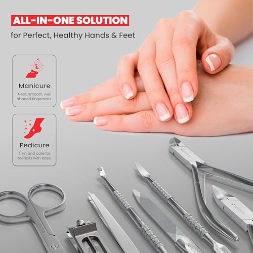 Suvorna Manicure Pedicure Set with Toenail Clippers & Nail Tools - Black 8 Pcs