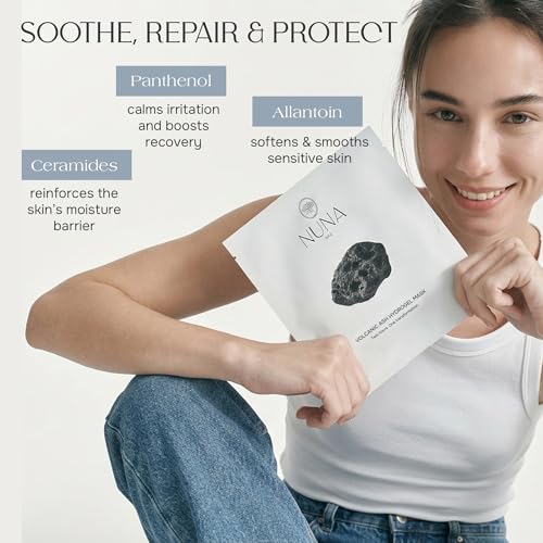 NUNA Volcanic Ash Hydrogel Face Masks with Smile Line Patches ? Korean Glass Skin Detox & Deep Hydrating Jelly Mask with Hyaluronic Acid, Ceramides ? Overnight Moisturizing + Purifying Care, 7 Sheets