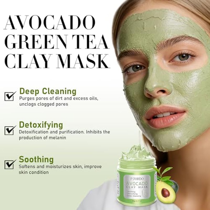 4 Pcs Clay Mask for Face(360g in total), Turmeric Vitamin C, Dead Sea Mud, Green Tea, Avocado, Rose, Facial Clay Mask Set, Face Mask Skin Care, Facial Skin Care Gifts Set for Her, 3.17 Oz Each