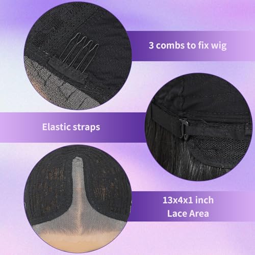 Synthetic Lace Front Wig 26 Inch Long Straight Layered Honey Blonde with Black Skunk Stripe Glueless Hairpiece for Women - Variation of Skunk Stripe Honey Blonde With Black