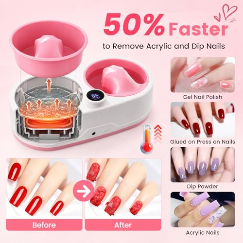 Electric Dual Nail Soaking Bowl with 10 Temp Levels, Pink - Fast Removal