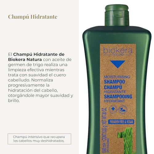 Salerm Biokera Natura Moisturising Shampoo 36oz for Dry Hair, Natural Wheat Germ Oil